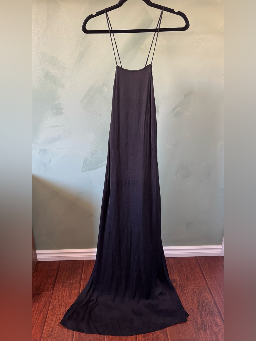 Women's Black Maxi Slip Skirt with Thin Straps